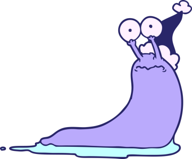 Parlak neon renkli Noel Baba şapkası takan bir sümüklüböceğin el çizimi.