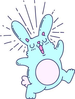 Parlak neon renkli geleneksel bir tavşan dövmesi çizimi