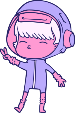 çizgi film uzay kızı parlak neon renginde barış işareti yapıyor