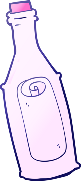 Şişe içinde parlak neon renkli çizgi film mesajı