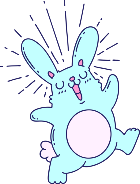 Parlak neon renkli geleneksel bir tavşan dövmesi çizimi