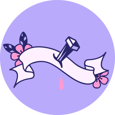 Parlak neon renkli demir çivi sancağıyla dövme stili simgesi