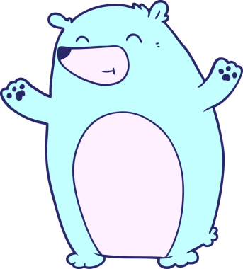 Mutlu kutup ayısı çizgi filmi, parlak neon renkli.