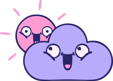 Güzel bir fırtına bulutu ve parlak neon renkli güneş çizgi filmi.