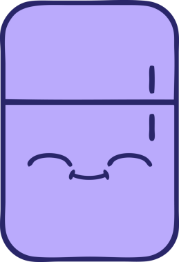 Buzdolabının parlak neon renkli şirin karikatürü.