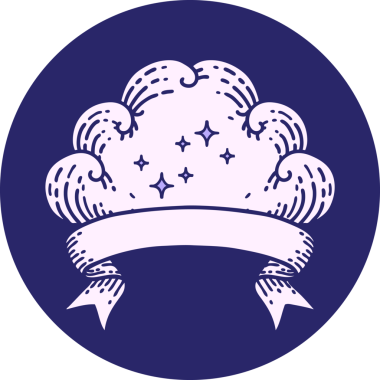 parlak neon renkli bir bulutun pankartına sahip dövme biçimi simgesi