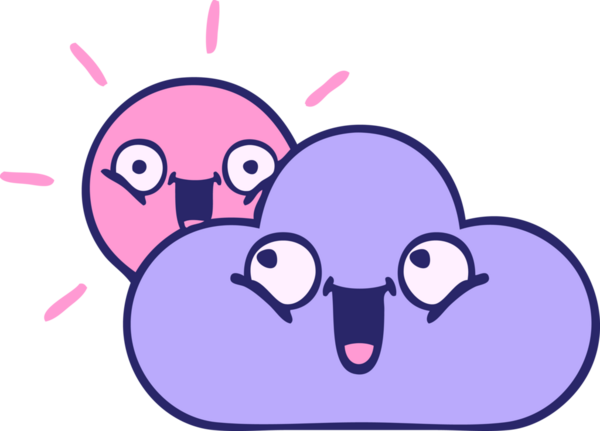 Güzel bir fırtına bulutu ve parlak neon renkli güneş çizgi filmi.