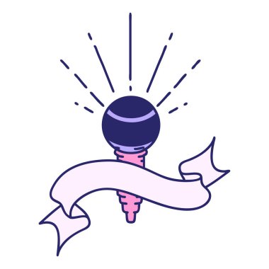 Parlak neon renkli dövme tarzı mikrofon ile kaydırma pankartı