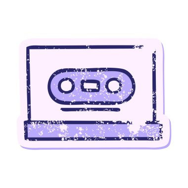 Parlak neon renkte şirin bir çizgi film kasetinin sıkıntılı etiketi.