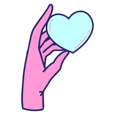 Parlak neon renkte kalbi tutan el.