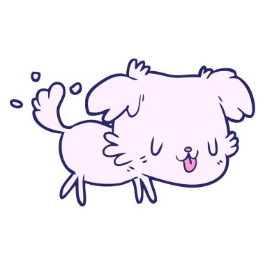 Parlak neon renkli kuyruğunu sallayan sevimli çizgi film köpeği.