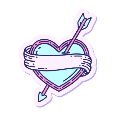 Okun geleneksel stiliyle dövme çıkartması ve parlak neon renklerle pankart