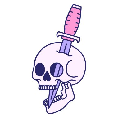 Parlak neon renkli bir kafatasının ikonik dövme şekli