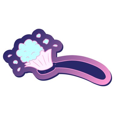 Çizgi film diş fırçası çıkartması ve parlak neon renkli diş macunu.