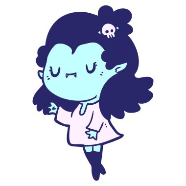 Parlak neon renkli şirin vampir kız.