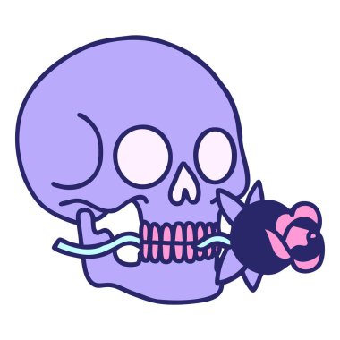 Parlak neon renkte geleneksel bir kafatası dövmesi