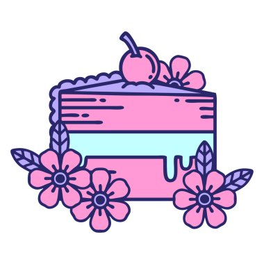 geleneksel bir pasta dilimi şeklinde dövme ve parlak neon renkli çiçekler.