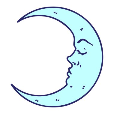 Parlak neon renkte geleneksel hilal şeklinde dövme.