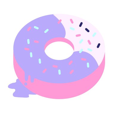 Parlak neon renkli lezzetli bir buzlu çöreğin düz renk çizimi