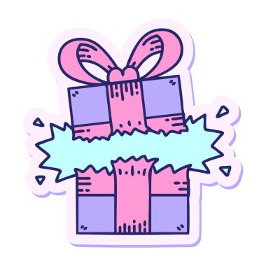 Parlak neon renkli geleneksel bir hediye dövmesi çıkartması