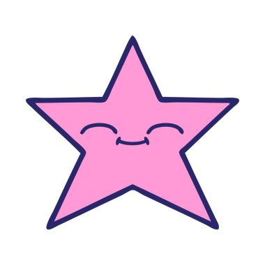 Parlak neon renkli altın bir yıldızın şirin çizgi filmi.