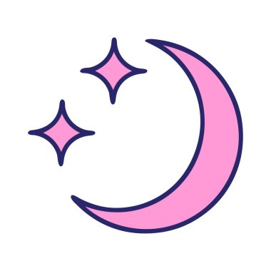 Geleneksel ay şeklinde dövme ve parlak neon renkli yıldızlar.