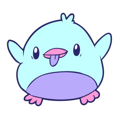 Parlak neon renkli sevimli penguen çizgi filmi