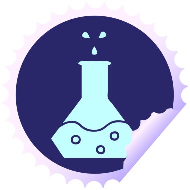 Parlak neon renkli bir bilimsel deneyin dairesel kabuk soyma etiketi karikatürü