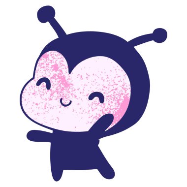 parlak neon renkli sevimli bir bayan böceğin desenli çizgi film çizimi kawaii