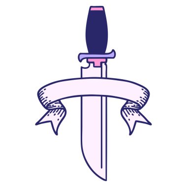 Parlak neon renkli bıçak pankartıyla geleneksel dövme