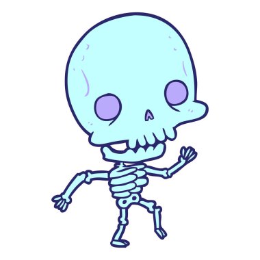 Parlak neon renklerle dans eden şirin bir iskelet.