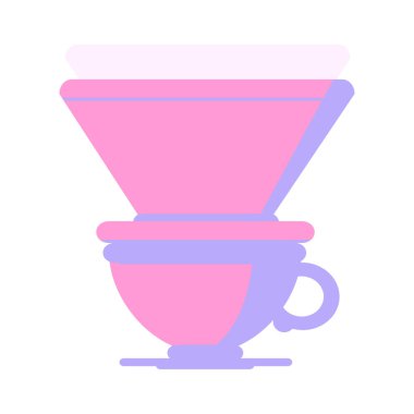 Parlak neon renkli filtre kahve fincanının düz renkli çizimi