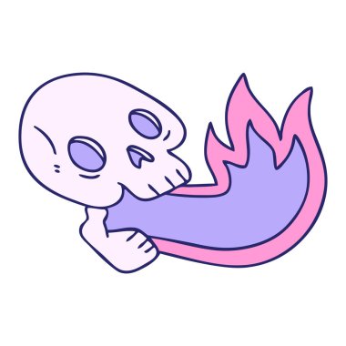 Ateş püskürten el, parlak neon renklerde tuhaf bir kafatası çizdi.