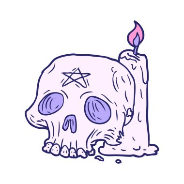 parlak neon renklerinde, ürkütücü kafatası ve mum.