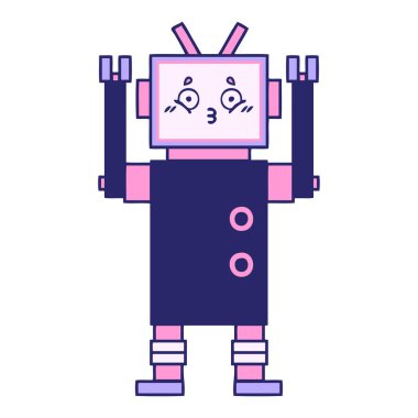 Parlak neon renkli bir robot çizgi filmi.