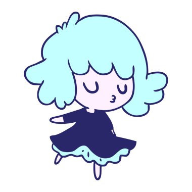 Parlak neon renkli tatlı bir kawaii kızın serbest çizim karikatürü