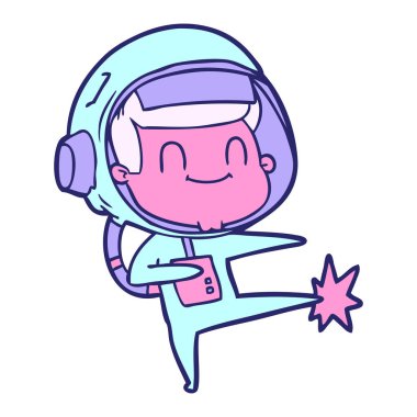 Parlak neon renkli mutlu astronot çizgi filmi.