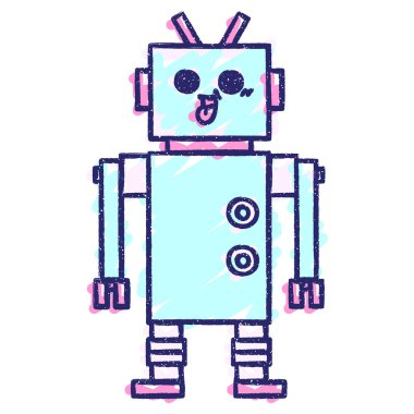 Mutlu Robot Tebeşiri Parlak neon renklerle çiziyor