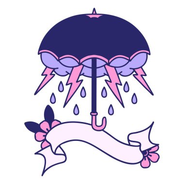 Parlak neon renkli bir şemsiye dövmesi