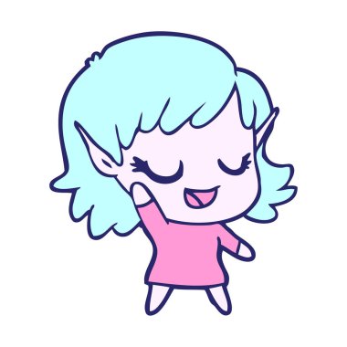 Mutlu çizgi film elf kızı Parlak neon renkli