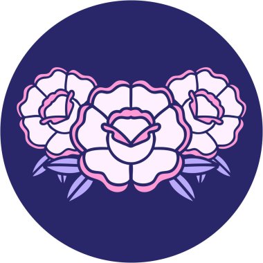 Parlak neon renkli bir buket çiçeğin ikonik dövme görüntüsü