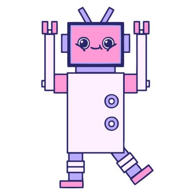 Parlak neon renkli bir robot çizgi filmi.