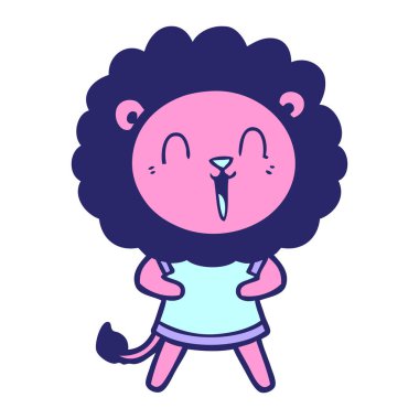 Parlak neon renkli gülen aslan çizgi filmi