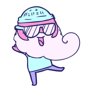 Parlak neon renkli mutlu pembe sakallı adam