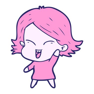 Parlak neon renkli mutlu çizgi film kızı