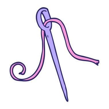 çizgi film karalama iğnesi ve parlak neon renkli iplik