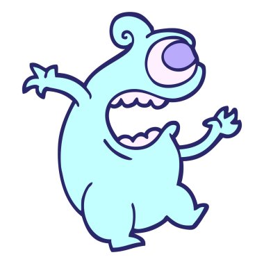 El çizimi çizgi film gibi parlak neon renkli yeşil uzaylı