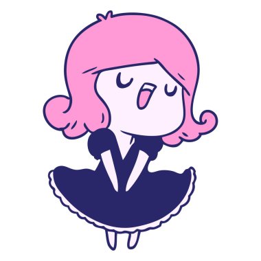 parlak neon renkler içinde şarkı söyleyen tatlı bir kawai kızının çizgi film çizimi