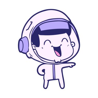 Parlak neon renkli mutlu astronot çizgi filmi.