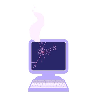 Parlak neon renklerinde arızalı bilgisayar grafik vektör illüstrasyon simgesi